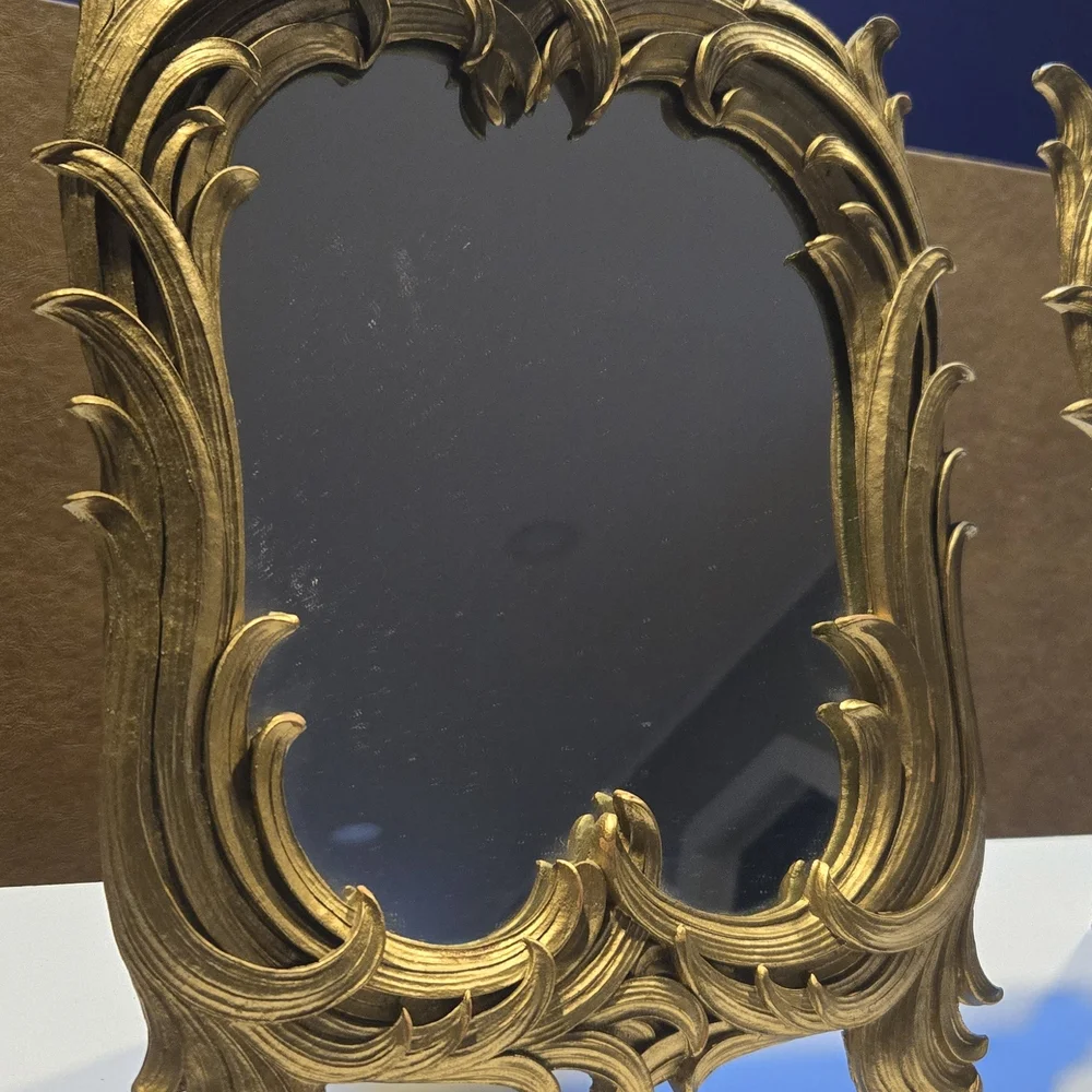 2 Vintage Tabletop Mirrors with Ornate Gold Frame by Syroco, Hollywood Regency